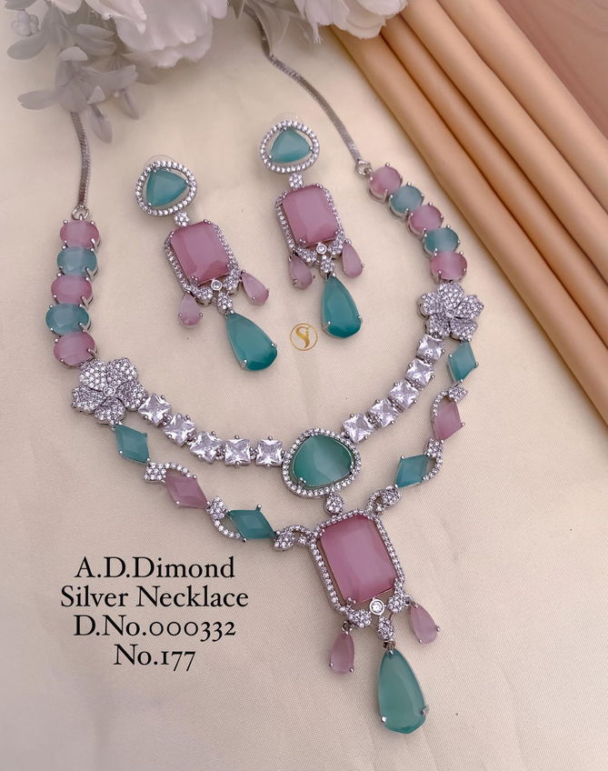 177 AD Party wear Diamond Silver Necklace Set Wholesale Shop In Surat
